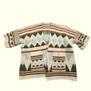 NWT Sunshine & Rodeos Olive Southwestern Fuzzy Eyelash Knit Cardigan Sweater